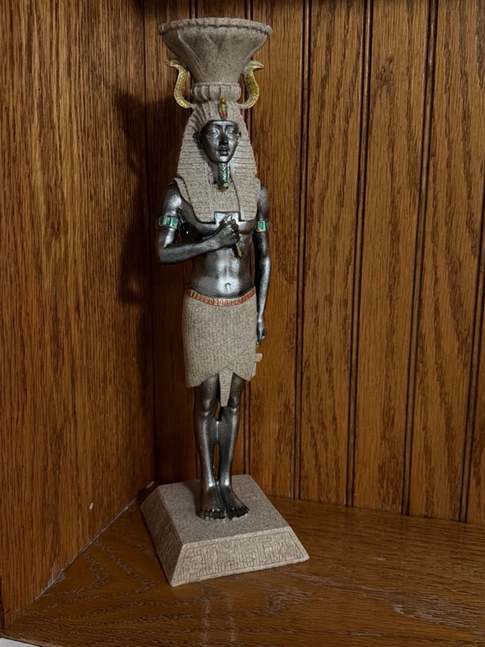 Handmade Egyptian Pharaoh Resin Statue Home Art - Black and Tan